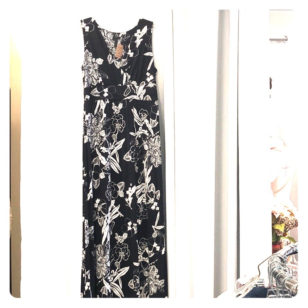 Long Black & White Floral Dress